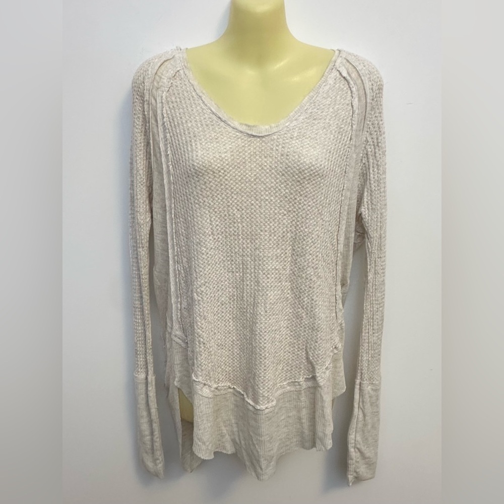 We The Free Light Cream Waffle Knit Long Sleeve Top